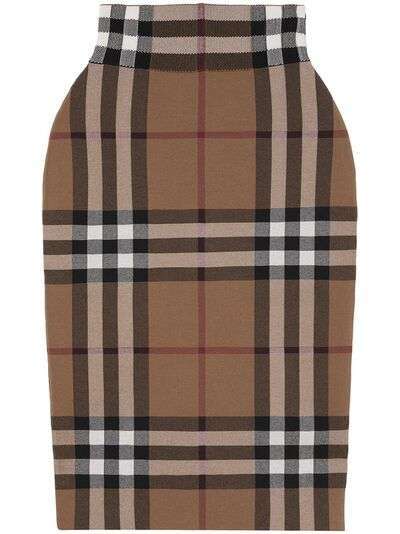 Burberry жаккардовая юбка миди в клетку Vintage Check