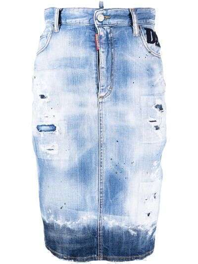 Dsquared2 джинсовая юбка миди с эффектом потертости