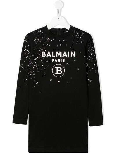 Balmain Kids платье с кристаллами и логотипом