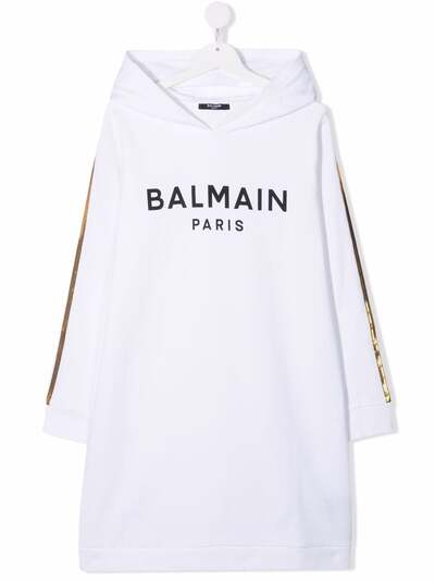 Balmain Kids платье с капюшоном и логотипом