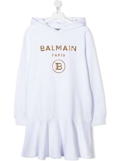 Balmain Kids платье с капюшоном и логотипом