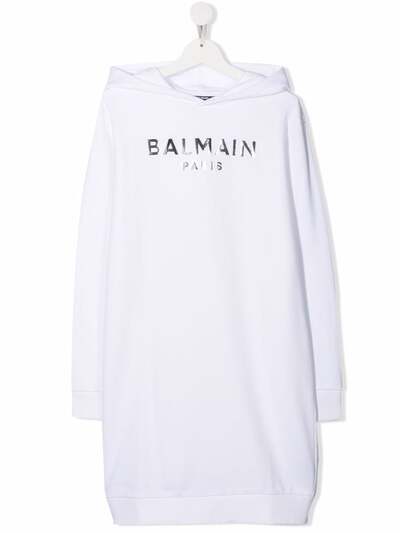 Balmain Kids платье-джемпер с капюшоном и логотипом