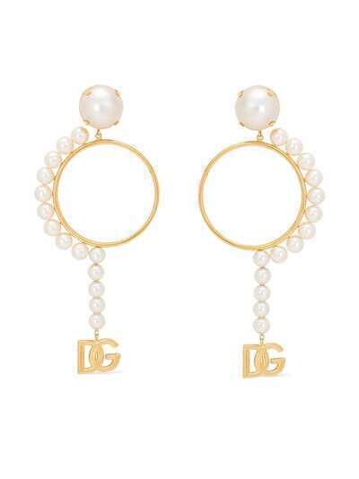 Dolce & Gabbana pearl hoop logo earrings