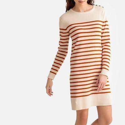 Платье-пуловер в полоску в морском стиле с пуговицами на плече LA REDOUTE COLLECTIONS 350136420