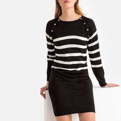 Платье-пуловер в полоску с круглым вырезом LA REDOUTE COLLECTIONS 350136065