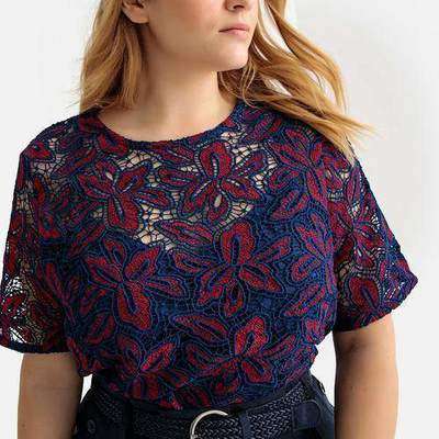 Блузка из гипюра с цветочным рисунком и короткими рукавами CASTALUNA 350134770