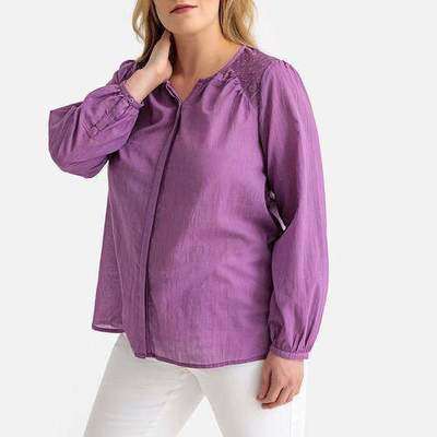 Блузка из хлопковой вуали с круглым вырезом и вставками из кружева CASTALUNA 350134795