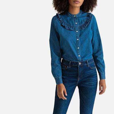 Рубашка джинсовая с маленьким стоячим воротником и длинными рукавами LA REDOUTE COLLECTIONS 350138711