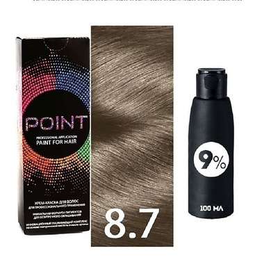 POINT Краска для волос, тон №8.7, Блондин тёмно-бежевый (молочный шоколад) + Оксид 9%