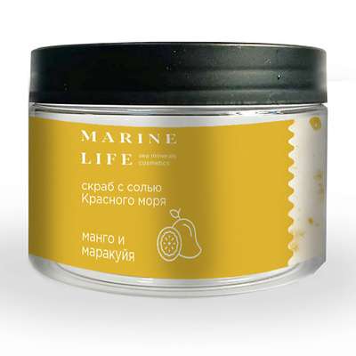 MARINE LIFE Увлажняющий антицеллюлитный скраб для тела с солью Красного моря "Манго-маракуйя" 400