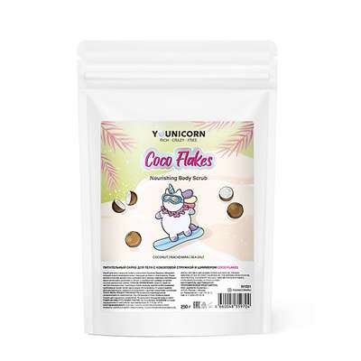 YOUNICORN Сухой питательный скраб для тела с кокосовой стружкой и шиммером COCO FLAKES 250