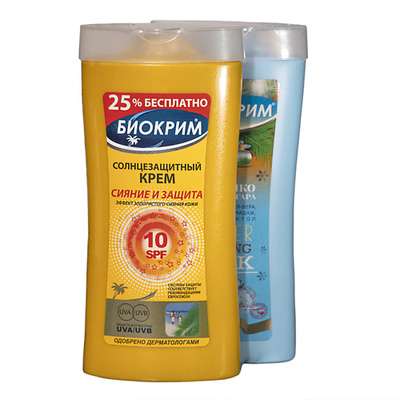 БИОКРИМ Набор Солнцезащитный крем SPF10 "Сияние и защита" +Молочко после загара