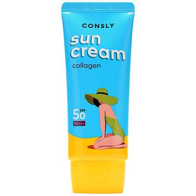 CONSLY Крем солнцезащитный с морским коллагеном SPF 50/PA для нормальной и сухой кожи