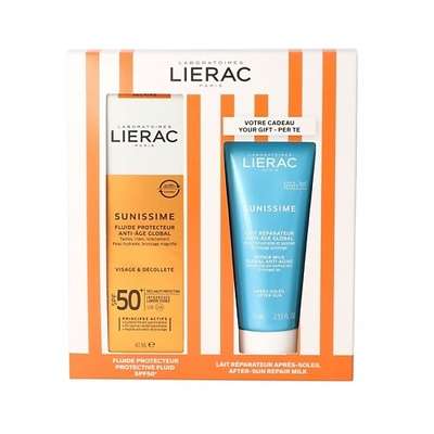 LIERAC Набор Anti-Age Global: солнцезащитный флюид spf 50 + восстанавливающее молочко