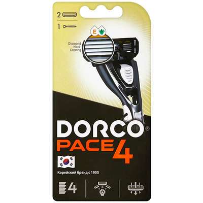 DORCO Бритва с 2 сменными кассетами PACE4, 4-лезвийная 1
