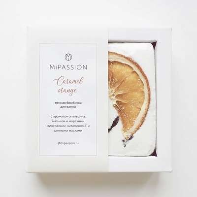 MIPASSIONCORP Бомбочка для ванны с маслами миндаля, персика "Карамельный апельсин" 1