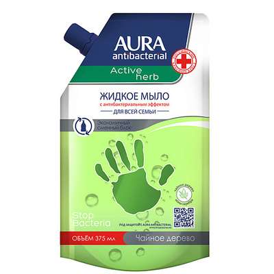 AURA Antibacterial Жидкое мыло с антибактериальным эффектом Active Herb Чайное дерево 375