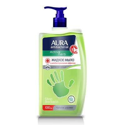 AURA Antibacterial Жидкое мыло с антибактериальным эффектом Active Herb Чайное дерево 1000