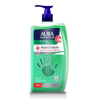 AURA Antibacterial Жидкое мыло с антибактериальным эффектом Active Herb Алоэ 1000