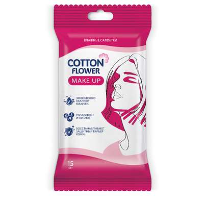 COTTON FLOWER Влажные салфетки Make Up 15