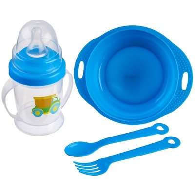 КРОШКА Я Набор детской посуды «Малыш», 4 предмета: тарелка, бутылочка, ложка, вилка, от 5 месяцев
