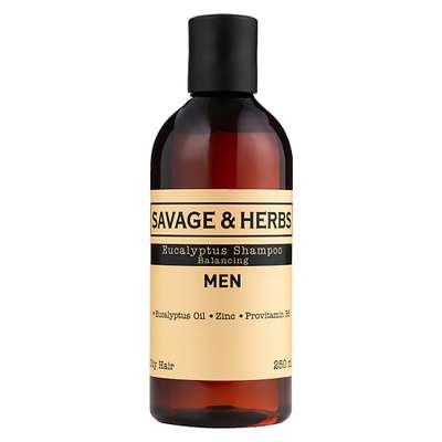 SAVAGE&HERBS Мужской укрепляющий шампунь с эвкалиптом и каштановым маслом для ухода за волосами и бородой 250