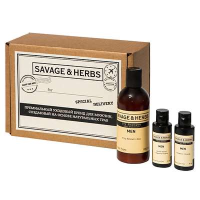SAVAGE&HERBS Подарочный сет шампуней для мужчин "Природная сила" с бергамотом, крапивой и плющом 1