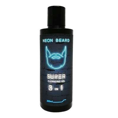 NEON BEARD Супер-очищающий гель для лица и бороды BLUE NEON - Голубая Ромашка и Лаванда 200