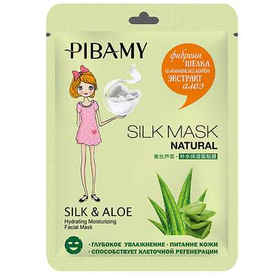PIBAMY Тканевая маска для лица SILK&ALOE с фиброином шелка, аминокислотами, экстрактом алоэ 34