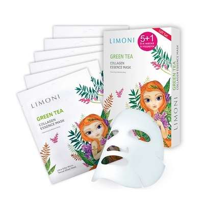 LIMONI Набор масок для лица тонизирующих с зелёным чаем и коллагеном Green Tea Collagen essence mask