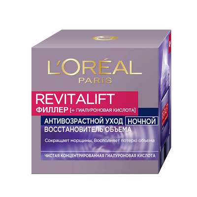 L'ORÉAL PARIS Ночной антивозрастной крем "Ревиталифт Филлер [ha]" против морщин для лица, 50 мл