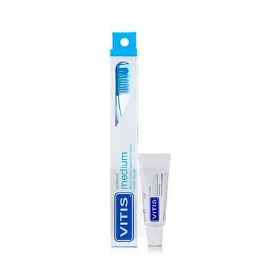 DENTAID Зубная щётка Vitis Medium + Зубная паста Vitis Whitening 1