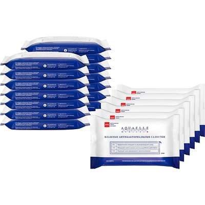 Aquaelle medical Влажные антибактериальные салфетки мультипак, 20 упаковок по 15 штук
