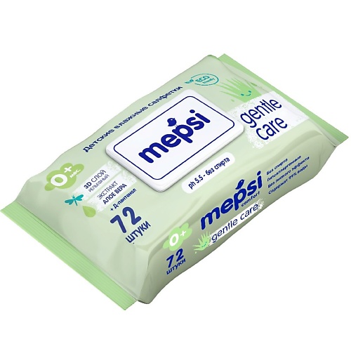 MEPSI Влажные салфетки алое вера детские с клапаном Gentle Care 72