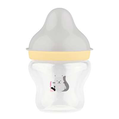 LUBBY Бутылочка для кормления с соской молочной с клапаном, широким горлом, с рождения