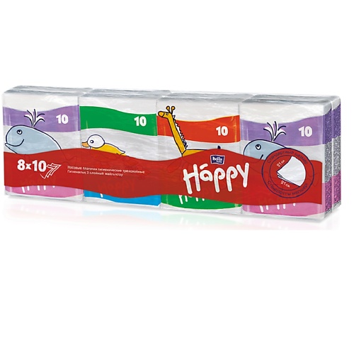 BELLA BABY HAPPY Носовые платочки трехслойные "Звери" мини-формат