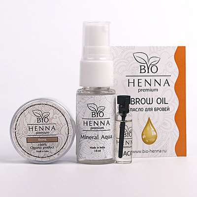 BIO HENNA Подарочный набор для окрашивания бровей хной и уход блонд