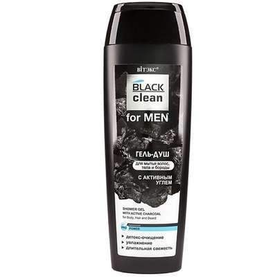 ВИТЭКС Гель-душ с активным углем для мытья волос, тела и бороды Black Clean for Men 400