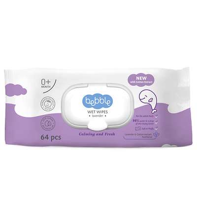 BEBBLE Салфетки влажные Лаванда (Lavender) Wet Wipes с клипом-крышкой 64