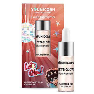 YOUNICORN Жидкий голографический хайлайтер для лица LET'S GLOW! с гиалуроновой кислотой