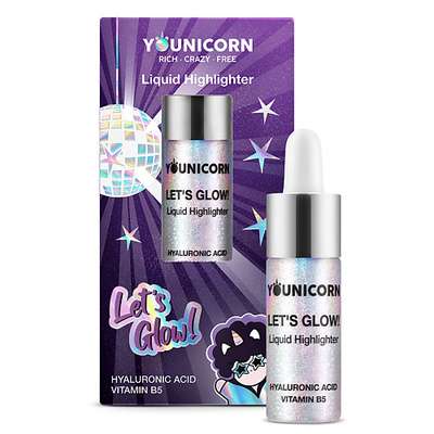 YOUNICORN Жидкий голографический хайлайтер для лица LET'S GLOW! с гиалуроновой кислотой