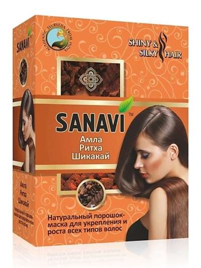 SANAVI Порошок-маска Амла+Ритха+Шикакай для ухода за волосами 100