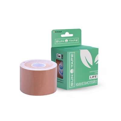 SUN TAPE Кинезио тейп с облегченным клеем LIFE 5м*5см бежевый