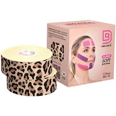 BBALANCE Кинезио тейп для лица Super Soft Tape для чувствительной кожи 2,5 см х 5 м , леопард