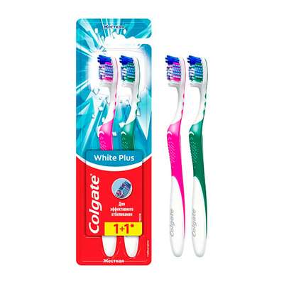 COLGATE Зубная щетка ОТБЕЛИВАЮЩАЯ PLUS жёсткая 1+1