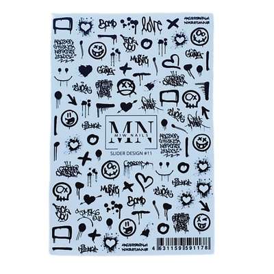 MIW NAILS Слайдер дизайн для маникюра ногтей черные граффити