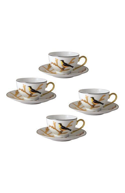 Набор из четырех чайных чашек с блюдцами Aux Oiseaux Bernardaud