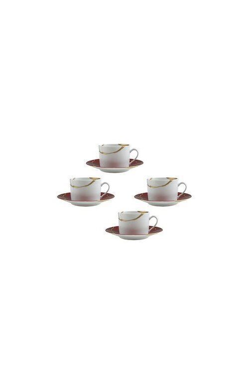 Набор из четырёх чайных чашек с блюдцами Kintsugi Rouge Empereur Bernardaud