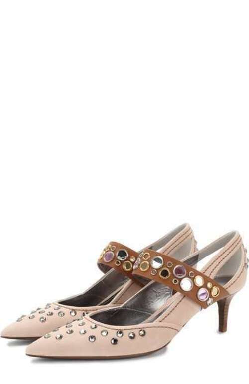 Замшевые туфли с кристаллами на каблуке kitten heel Bottega Veneta