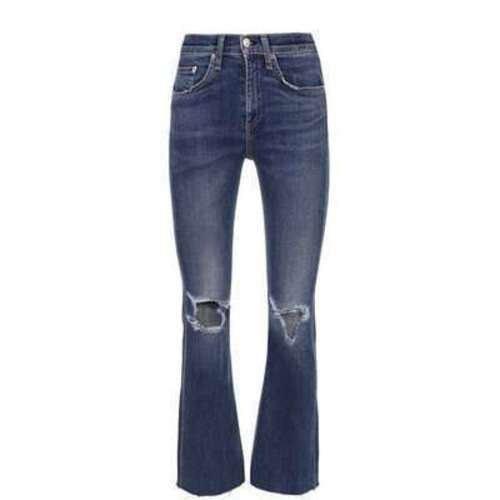 Укороченные расклешенные джинсы с потертостями Rag&Bone